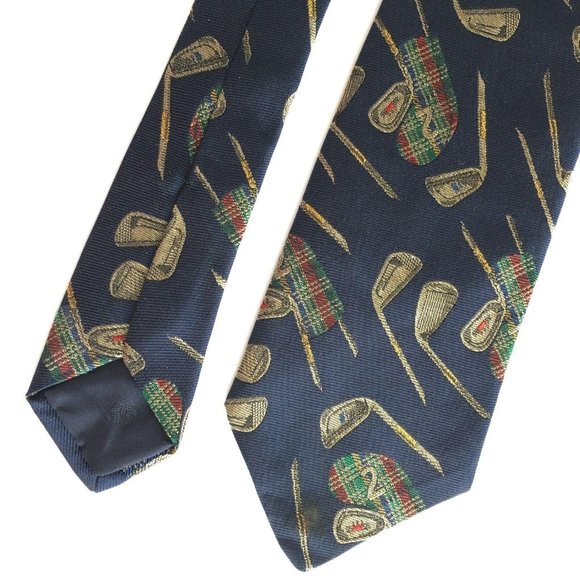 Brooks Brothers Makers Tie Golf Club 100% Silk Navy Blue Made USA Necktie Mesn - Picture 4 of 8